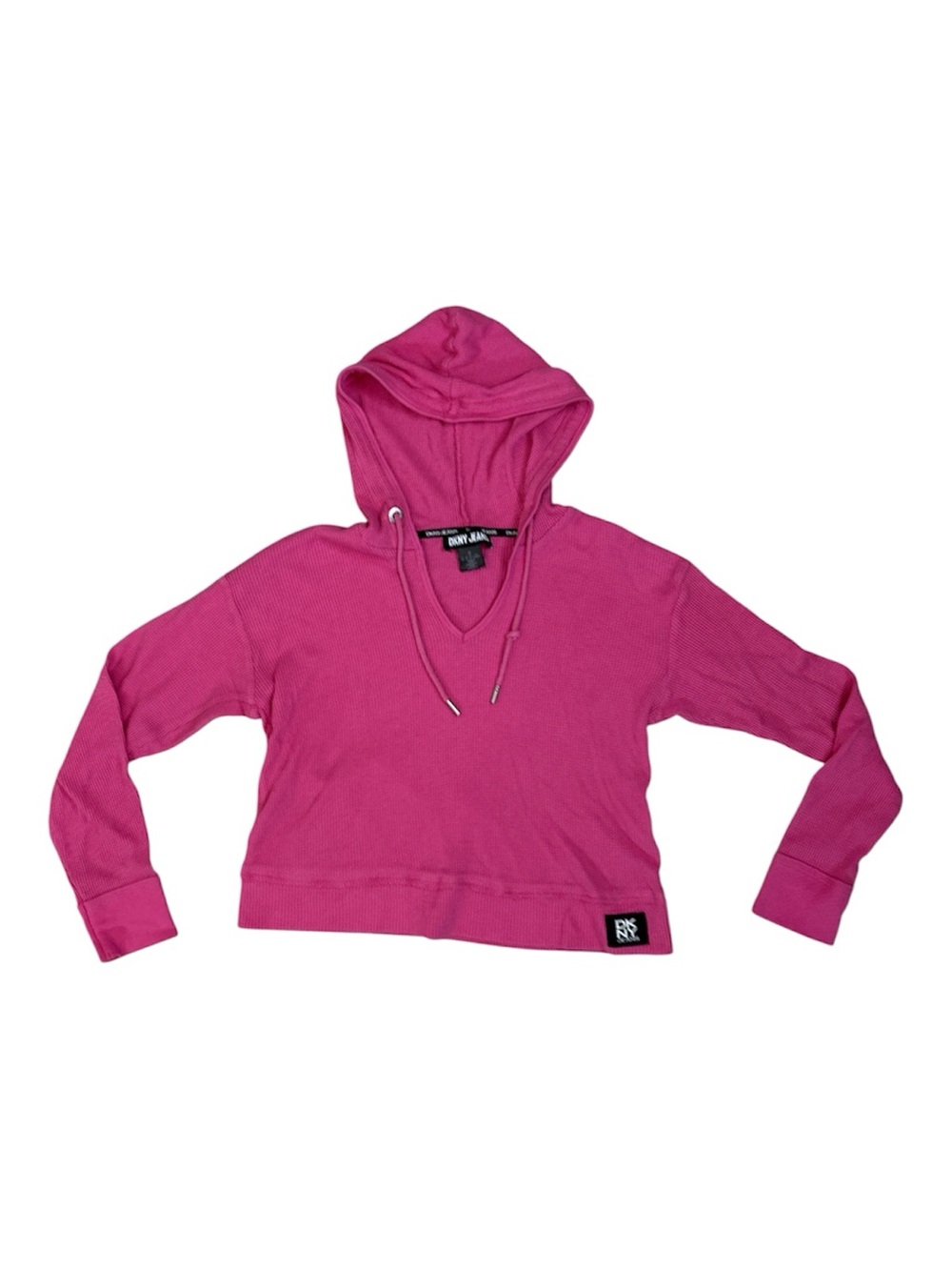 ⭐️ DKNY Jeans Cropped Pink V-Neck Hoodie- size Large